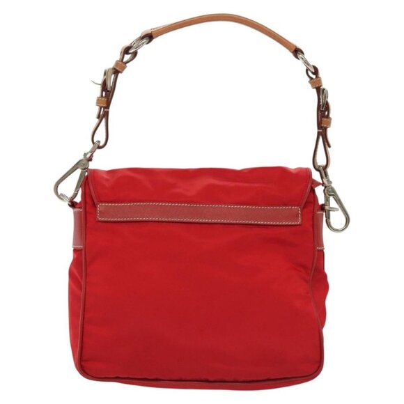 PRADA Shoulder Bag Nylon Leather Red Silver Auth - Picture 3 of 15